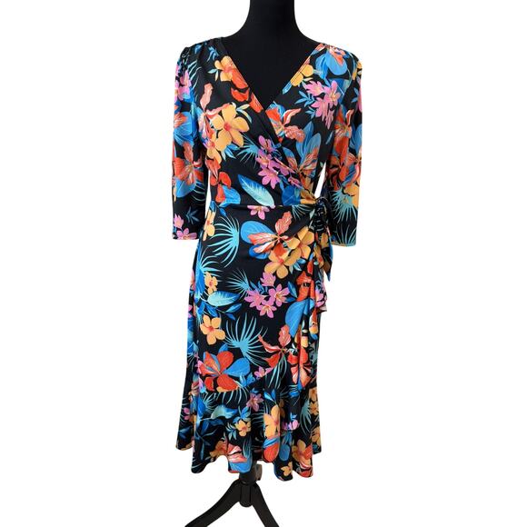 New KIYONNA Women's Multicolor Floral Flirty Flounce Wrap Dress Size 0 - Picture 1 of 4